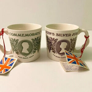 Vintage 1977 Royal Silver Jubilee Mason  Ironstone Mug Set of 2 England Crazing